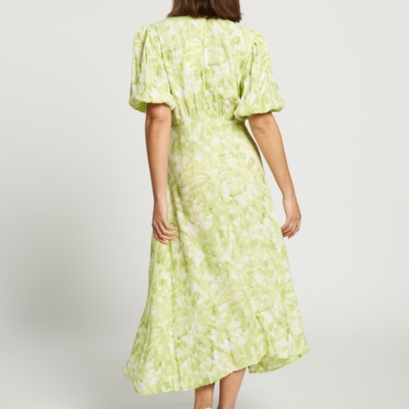 Faithfull The Brand Vittoria Mini Dress Roos Tie Dye Lime Puff Slv Sz 8 - Picture 12 of 17